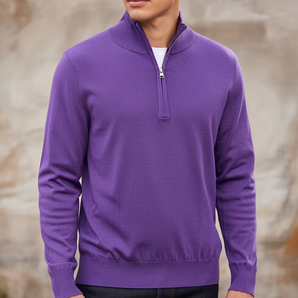 Banana Republic Mens Purple Extra Fine Merlino Wool Quarter Zip Sweater Size XL